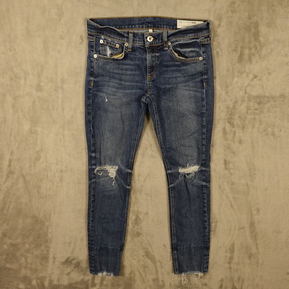 Rag and Bone‎ Jeans Dre Capri Women's 25 Blue Denim USA Made Distressed